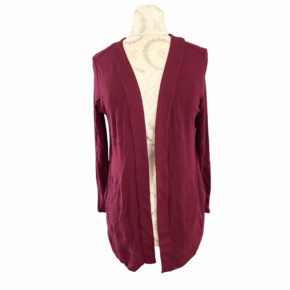 J. Jill Open Cardigan Women's XS Pockets Maroon Lagenlook Classic Office Core